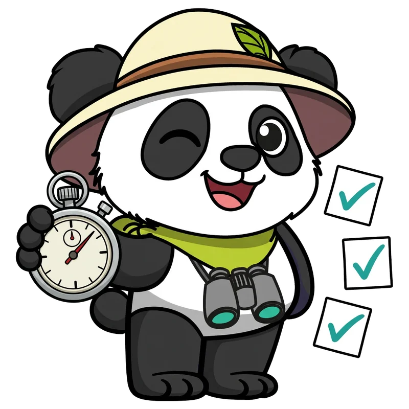 Le panda de Panda Tempo tient un grand chronomètre